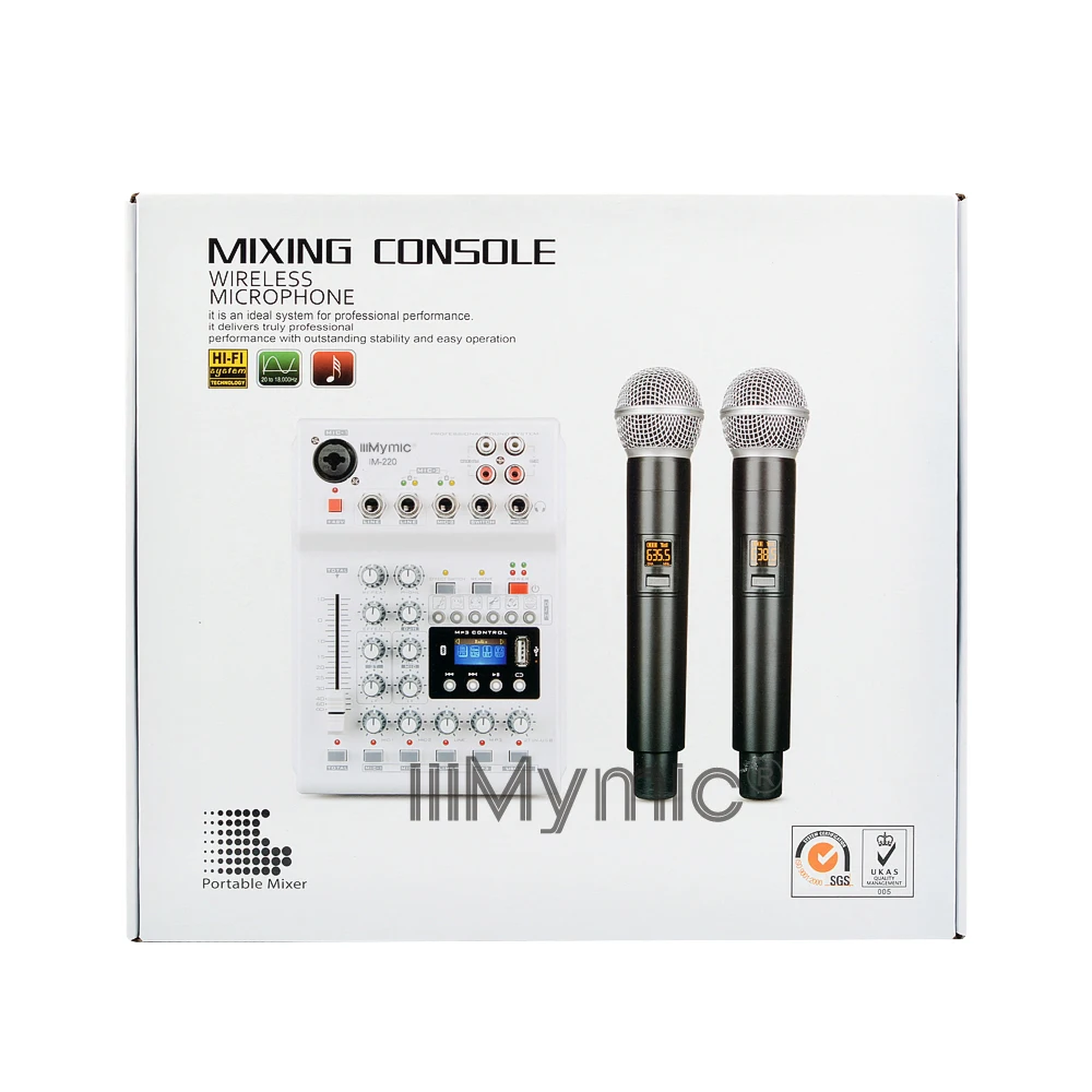 IiiMymic аудио DJ микшер KTV Микрофон Моно USB AUX вход 2 канала ручной UHF беспроводной микрофон 48 В фантомное питание для KTV