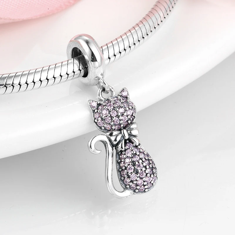 Женская серебряная розовая блестящая Элегантная подвеска в виде кошки с