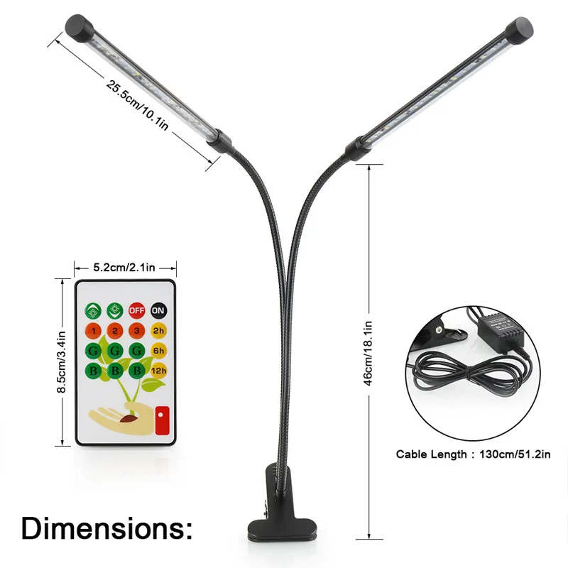 

LVJING LED Plant Grow Lamp 24W Full Spectrum Led Phyto Grow Tube Light for Hydroponic Greenhouse With Holder Clip Remote Control