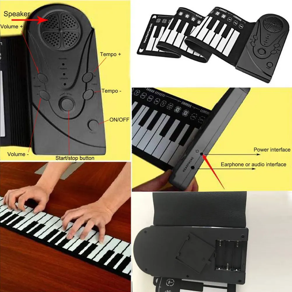

High Quality Electronic Hand Roll Keyboard Piano 49 Key Kids Education Tool for Beginners N66