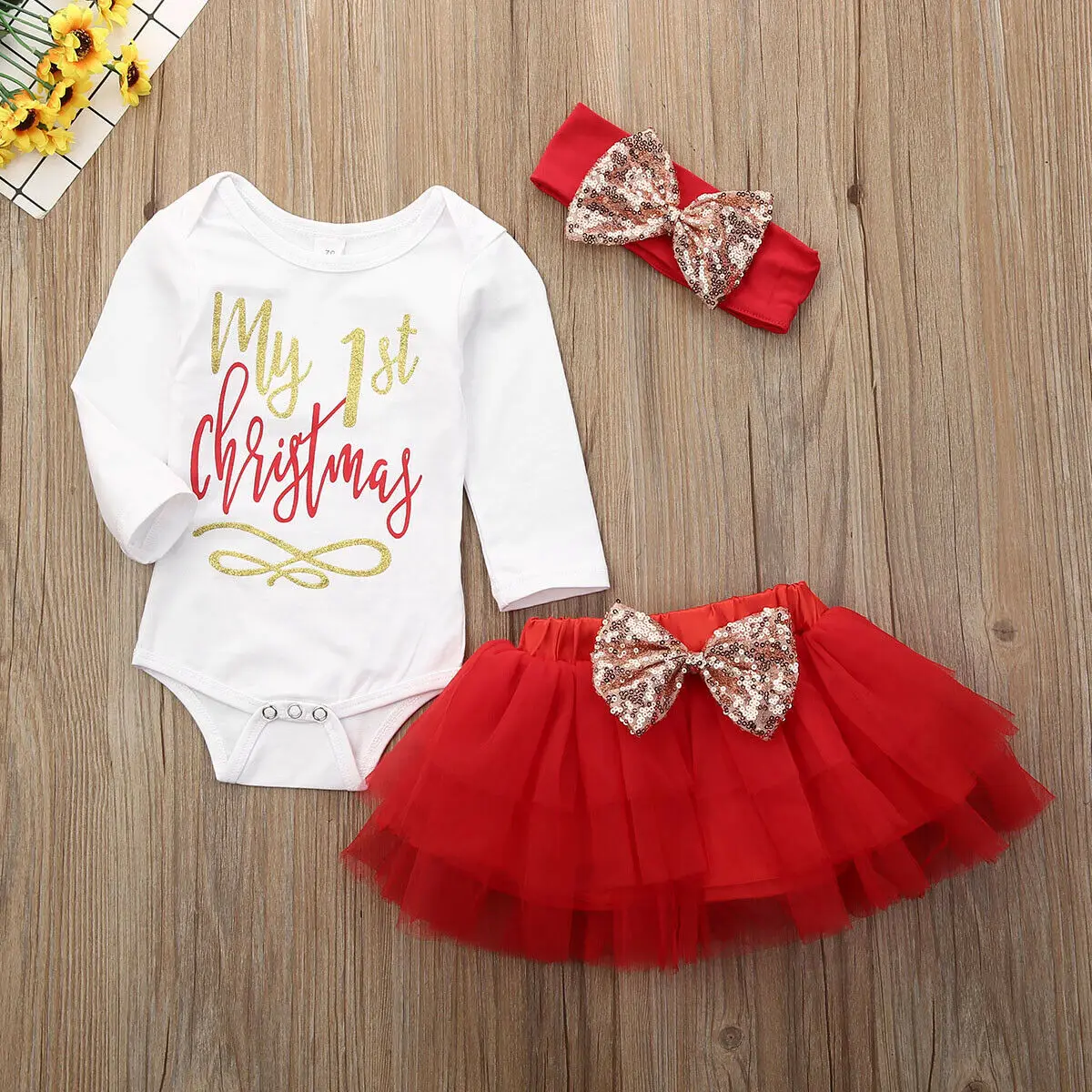 

3 Styles Newborn Baby Girl Xmas Romper Dress Leg Warmers Outfits Christmas Clothing Set Bow Lace Skirt Set