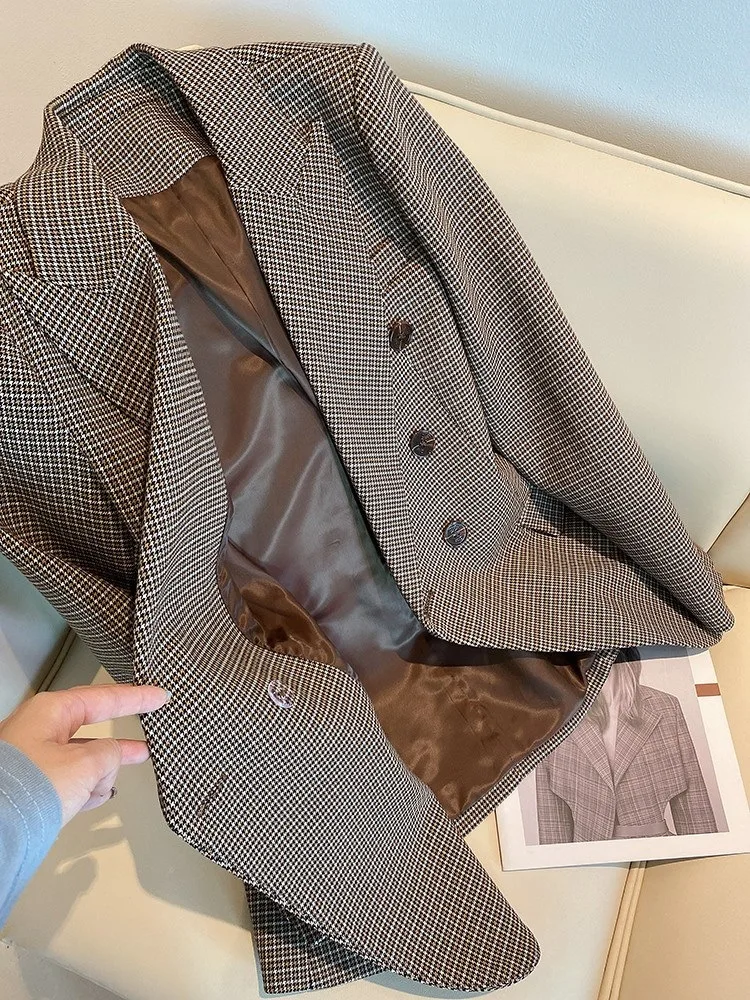 

Houndstooth Wool Suit Women's High-end Three-dimensional Tailoring Jacket 2021 Autumn New Women's Clothing