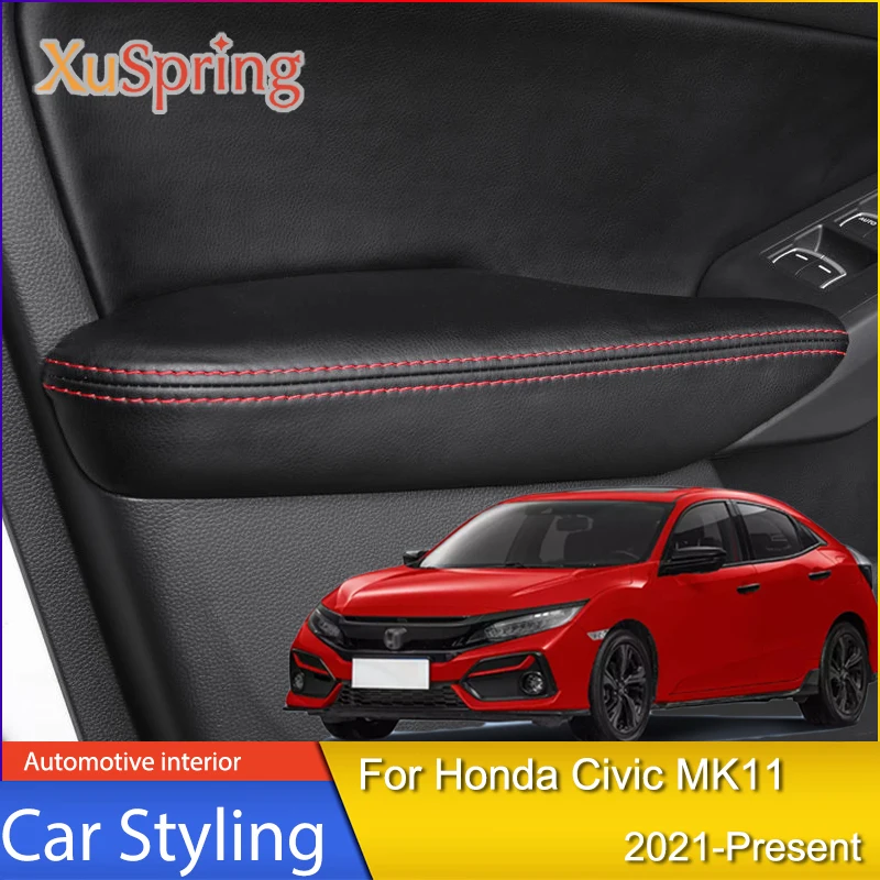 

For Honda Civic 11th MK11 FE/FL 2021 2022 Car Door Armrest Leather Cover Plate Leather Armrest Leather Interior Trim