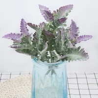 10pcs artificial plants new flocking silver leaf 9 pcs leaves wedding flower materials fake flowers home decoration accessories