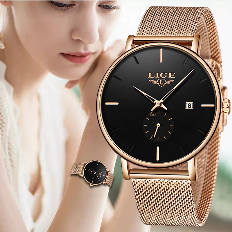 2020LIGE New listing Luxury Women Dress Gold Watch Simplicity Casual Date Quartz Clock High Quality Women's Watches Montre Femme |