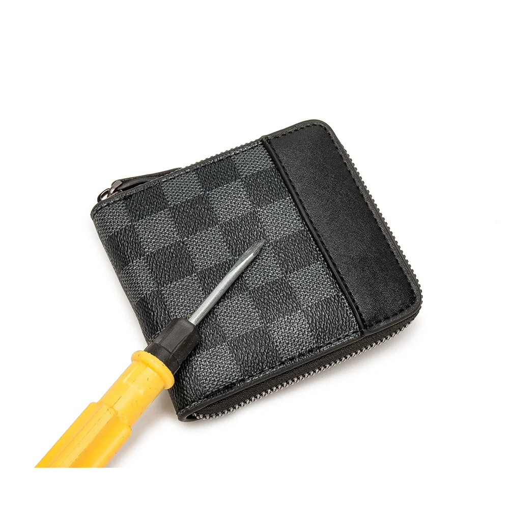 

Plaid Small PU Leader Wallet Men Zipper Cash Card Holder Wallet Black High Quality Pocket Purse for Men Waterproof Business