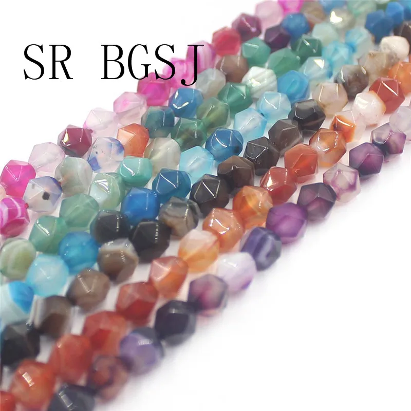 Free Shipping 8mm More Colors Faceted Round Polygonal Stripe Agates Agat Onyx Natural Stone DIY Beads Strand 15&quot | Украшения и
