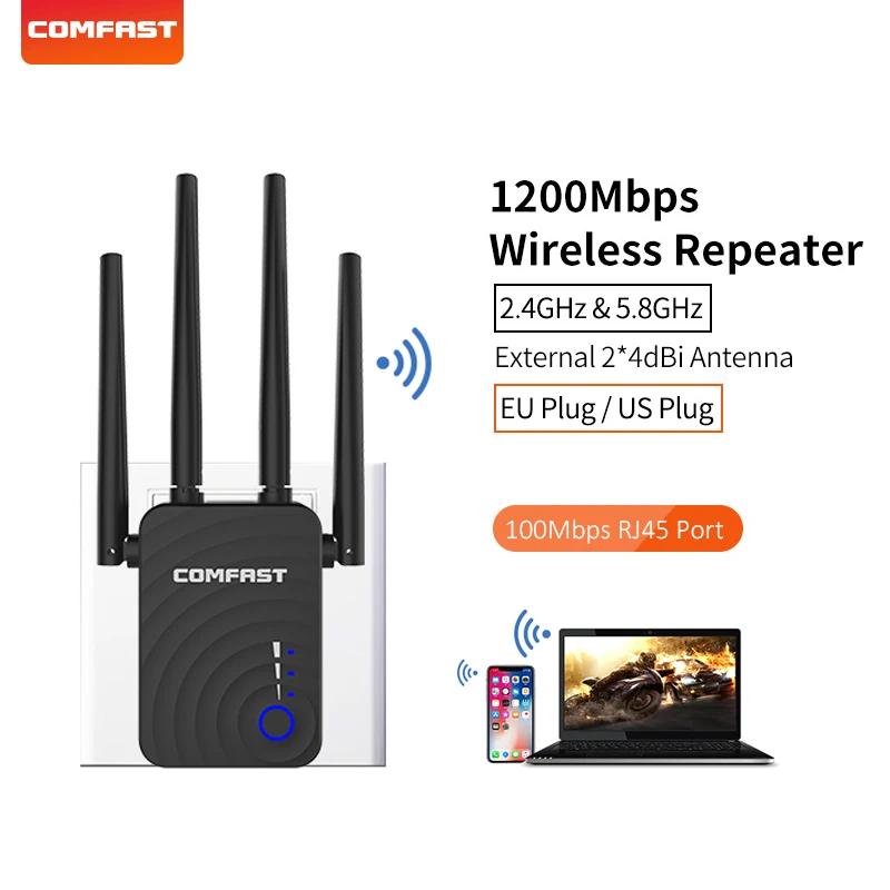 

COMFAST 1200 Мбит/с домашний беспроводной удлинитель маршрутизатор Wifi ретранслятор 5 ГГц длинный Wifi расширитель диапазона усилитель 4 * 2dbi антенн...