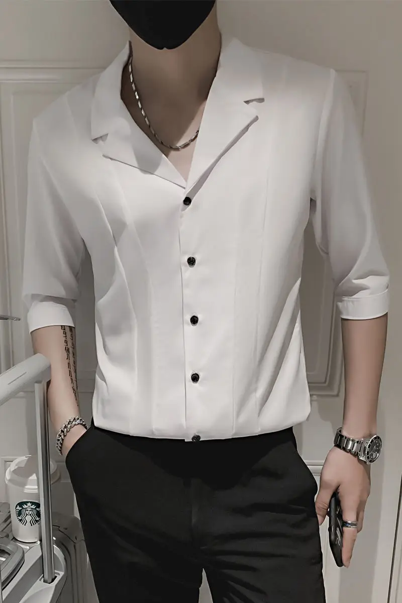 

Fashion Short Sleeve Shirt For Men Clothing Lovers Summer New Neutral Korean Slim Tidal Septuagenarian Leader College Current