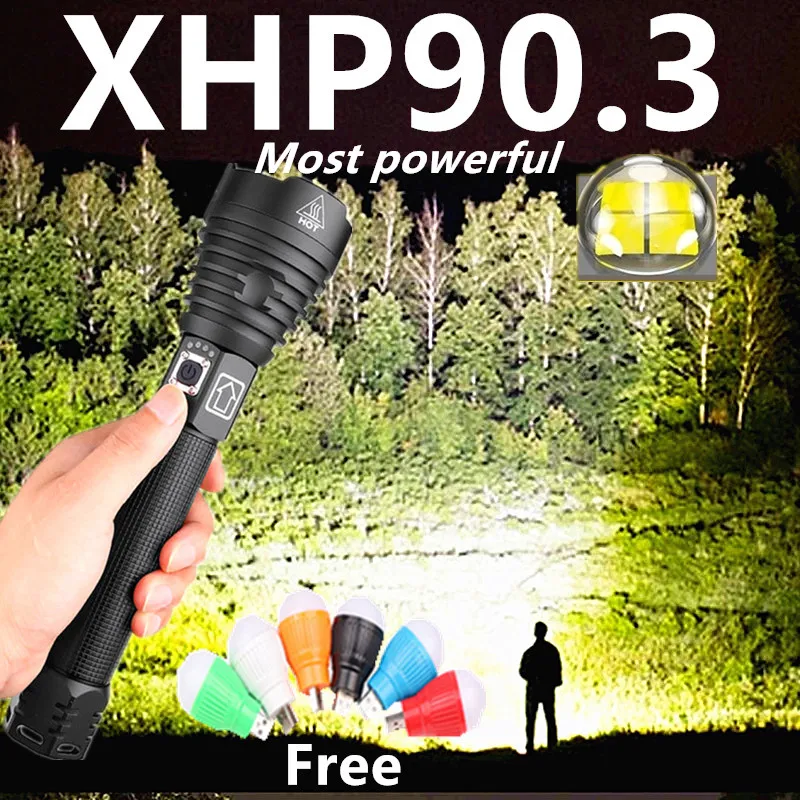 

Самый мощный светодиодный фонарик, фонарик usb XHP90.3, перезаряжаемый тактический фонарик 18650 или 26650, ручной фонарь xhp70, Прямая доставка