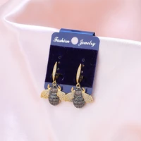 juwang luxury 14k real gold plated women stud earrings cubic zirconia beetle bee charm dangle earring jewelry for wedding party