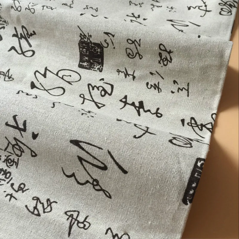 Хлопчатобумажная льняная ткань с китайскими иероглифами для шитья квилтинга