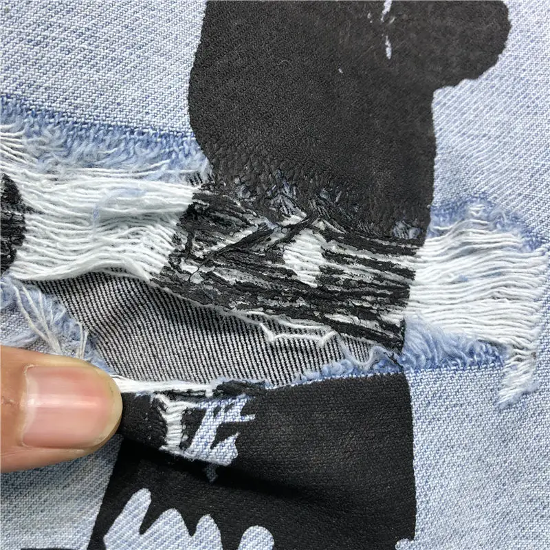 Женские обтягивающие джинсы MUMUZI синие Стрейчевые брюки с рисунком кота на осень