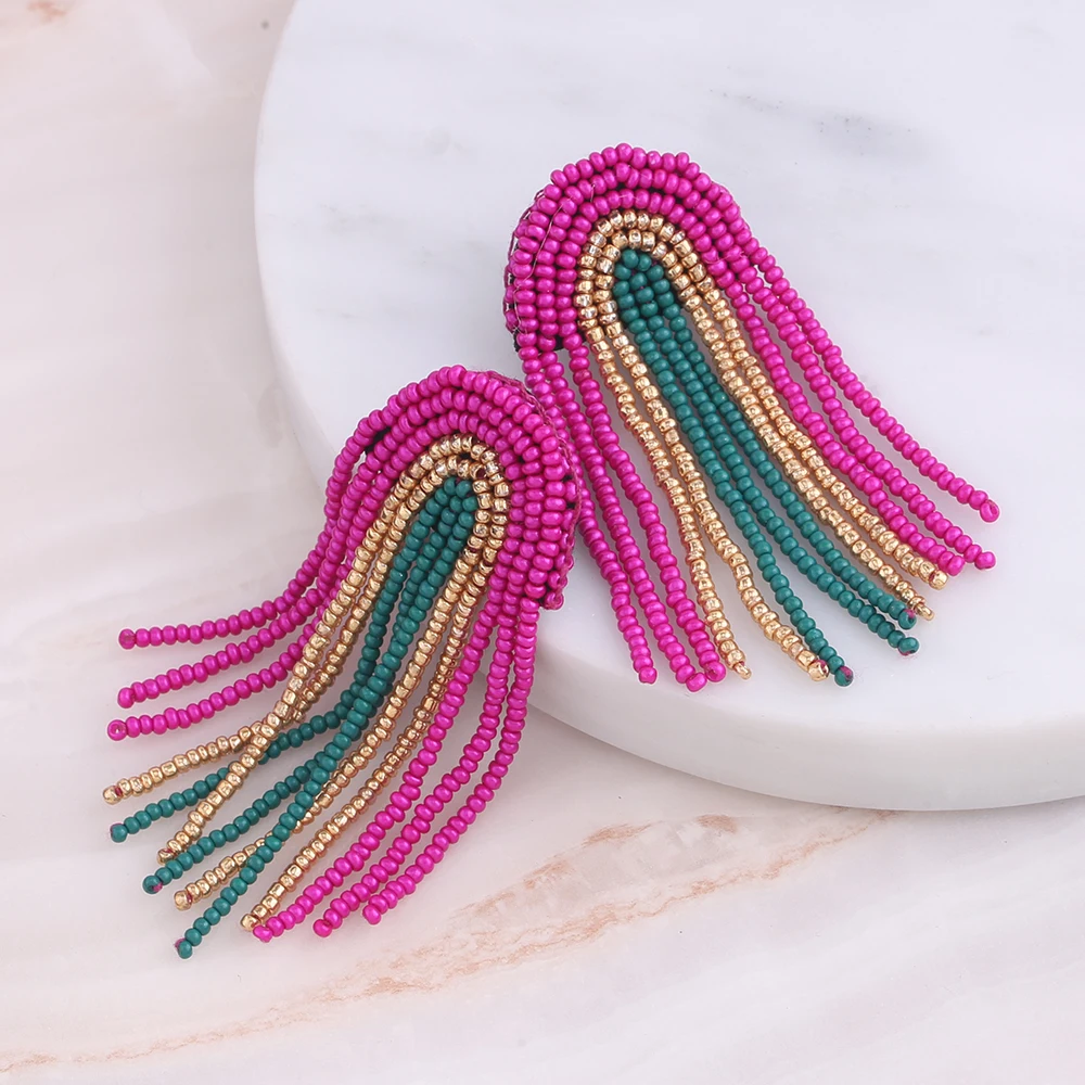 Роскошные блестящие длинные серьги-кисточки ZA с бусинами ручной работы в форме