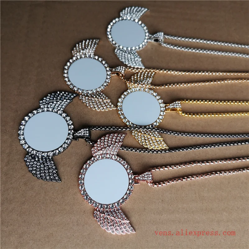 Пустая Сублимация маленькие круглые Крылья Ожерелья Подвески Лидер продаж