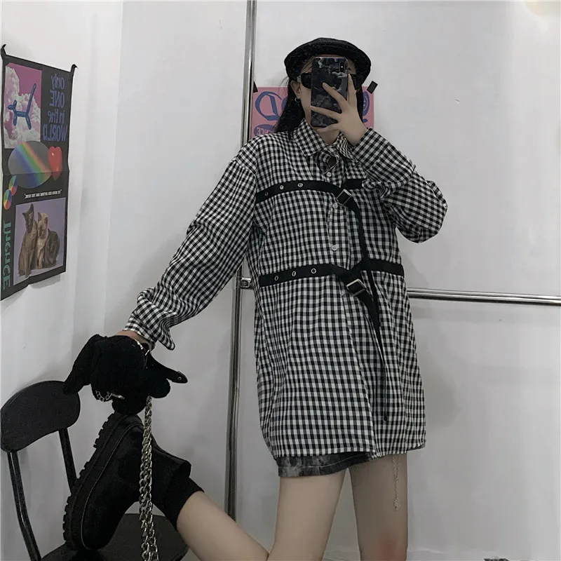 

Hipster Autumn Streetwear Women's Clothing Harajuku Style Blouses Ins Shirts Long Sleeve Plaid Ladies Tops Fashion Brand New