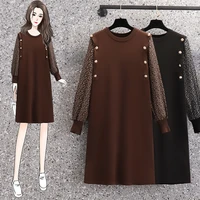 ehqaxin women knitted dresses autumn winter 2021 new french vintage floral button loose stitched straight dress m 4xl