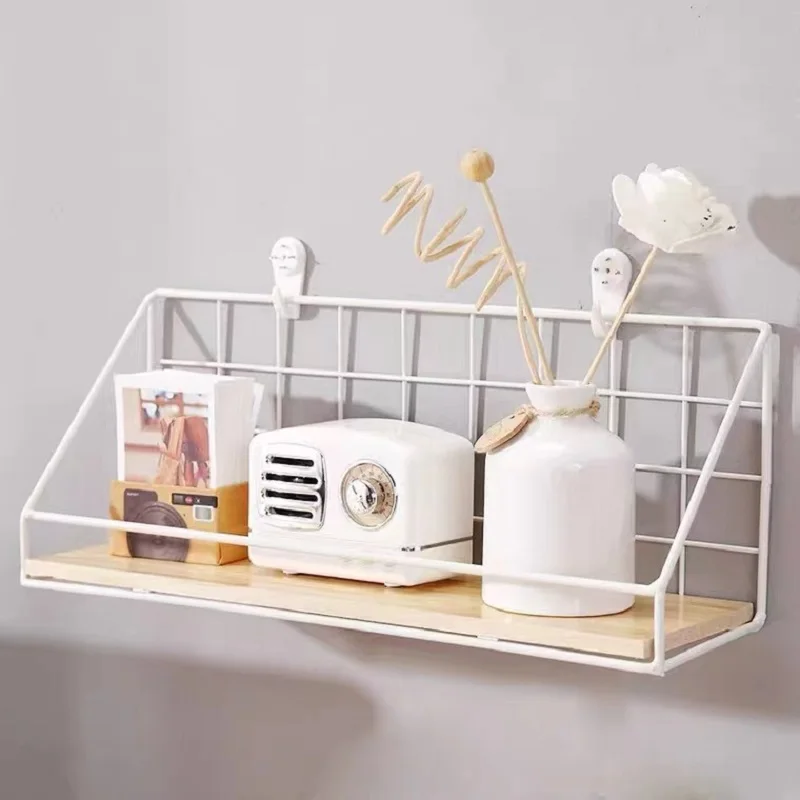 woodeniron wall shelf organizer holder kitchen supplies hanging storage cabinet organizer for home bathroom household items free global shipping