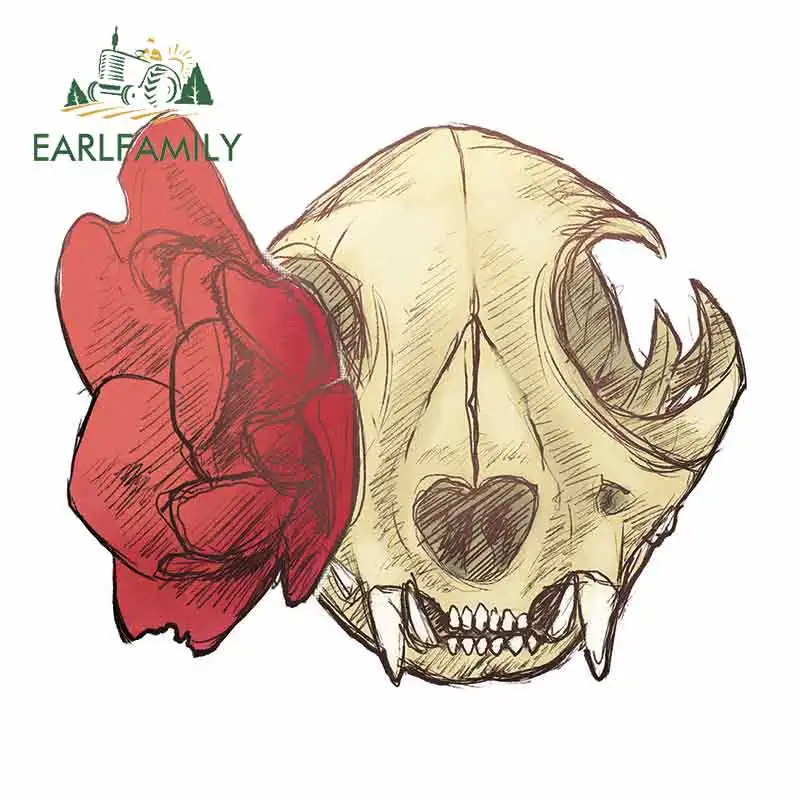 

EARLFAMILY 13 см x 10,9 см для кошки черепа и розы DIY наклейки для мотоцикла автомобиля Водонепроницаемая наклейка подходит для внедорожника VAN RV