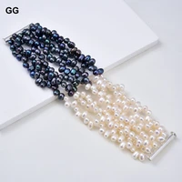 gg jewelry natural pearl 7 strands 8 top drilled white black pearl bracelet lady women jewelry