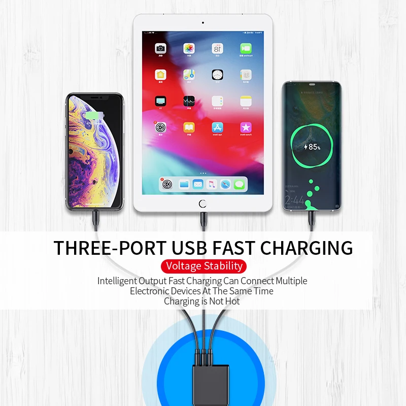 Udyr LED Display EU US 3 USB Charger 3A Mobile Phone Fast Charging Wall For iPhone 11 Samsung Xiaomi Huawei | Мобильные телефоны и