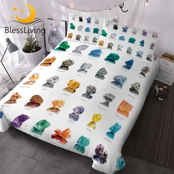 BlessLiving Crystal Bedding Set Queen 3D Colorful Duvet Cover Gemstone Mineral Collection Bedspreads Colorful Bed Cover Set 3pcs 1