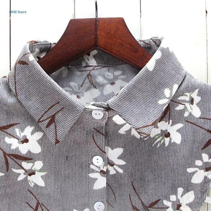 

Floral Printed Half-shirt Soft Corduroy Stand Fake Collar Necklace Choker Button