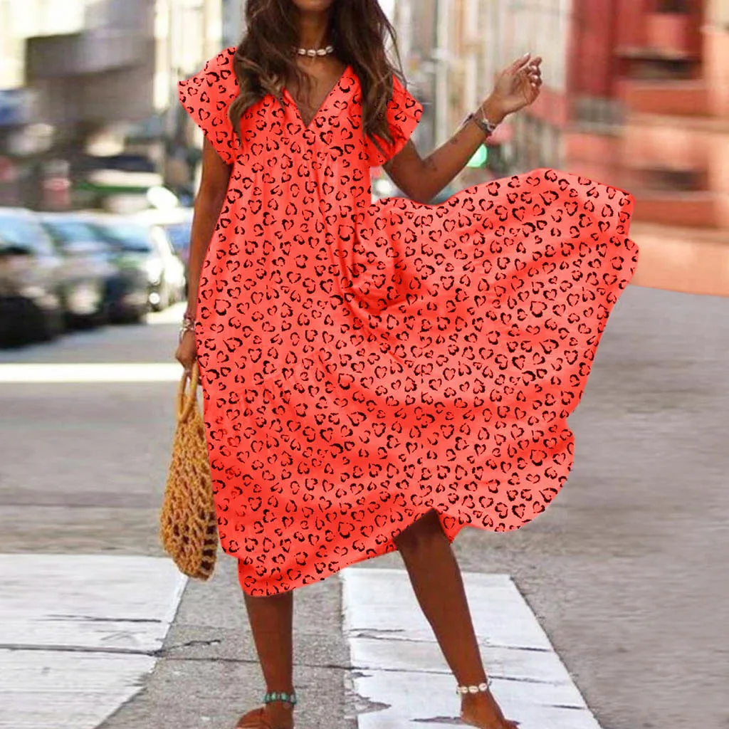 Женские платья V образным вырезом короткое платье богемского Цветочные печати