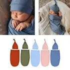 Спальный мешок для новорожденных, однотонное одеяло, пеленка для сна, муслиновая накидка + шапочка, 2 шт., комплект для новорожденных