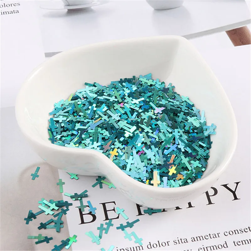 

10g Ultrathin 3*6mm Latin Cross Shape Sequins 3D Nail Art Glitter Paillette Laser Silver Eo-Friendly PET Lentejuelas Accessories
