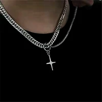 fashion hip hop titanium steel hip hop star pendant necklace men and women ins cold wind cross stacking clavicle chain tide