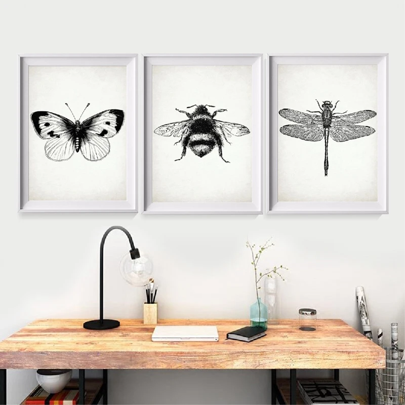 Картина-постеры на холсте с изображением насекомых стрекоз бабочек Шмелей пчелы