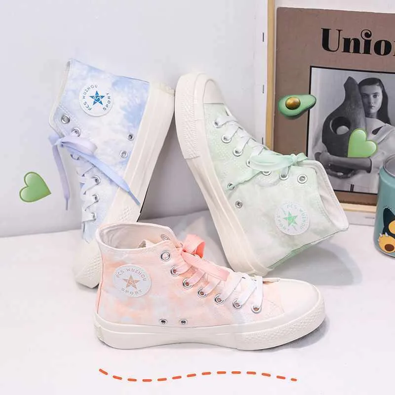 

Women Fashion Shoes Tie-dyed Color Teenager Trend Canvas Women's Vulcanize Shoes Comfortable Women's Shoes Casual Sport Sneakers