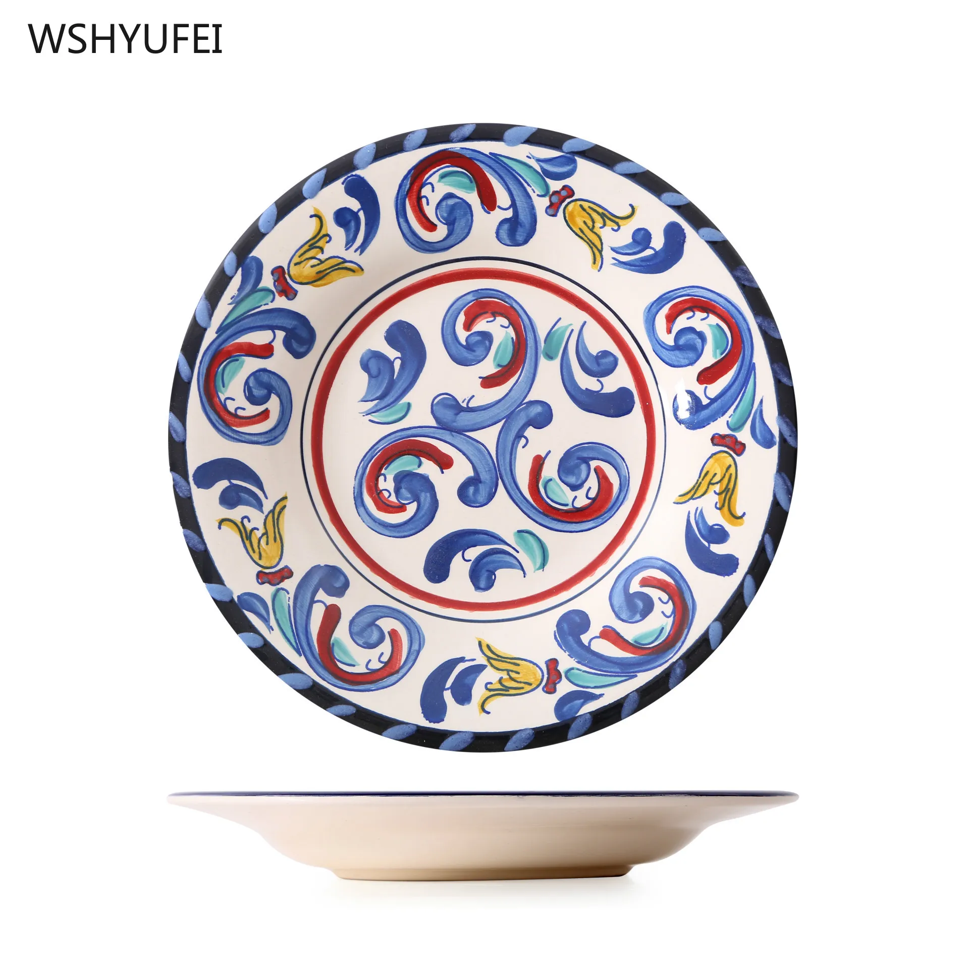 Керамическая тарелка под глазурью ручная роспись домашний ресторан салат из