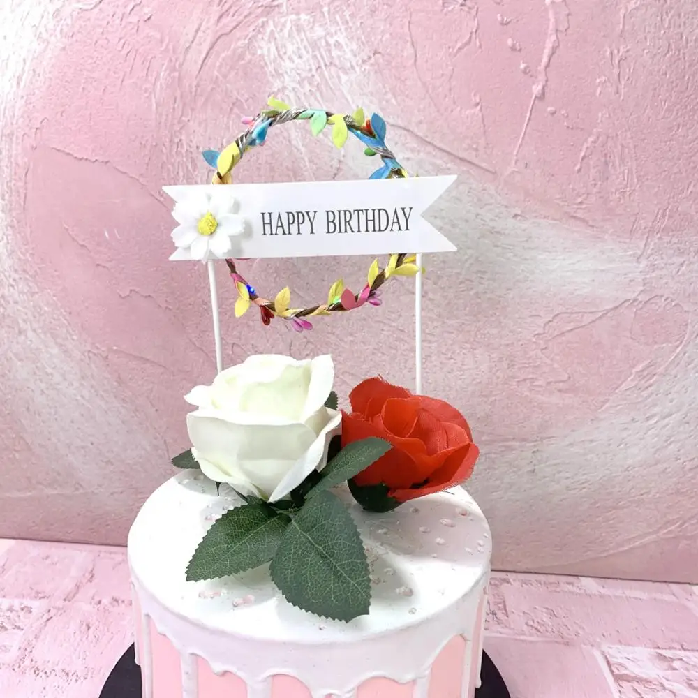 High Quality DIY LED Light Up Garland Wreath Baking Decor Cake Toppers Happy Birthday Party Decoration Surprise | Дом и сад
