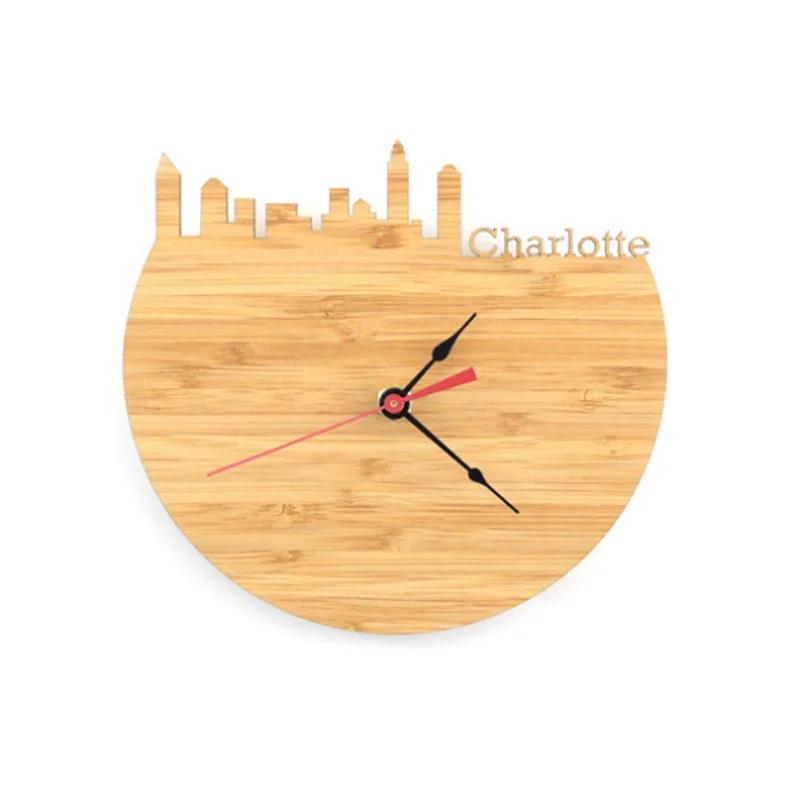 Натуральные бамбуковые настенные часы Charlotte дизайн Skyline памятные Декорации для