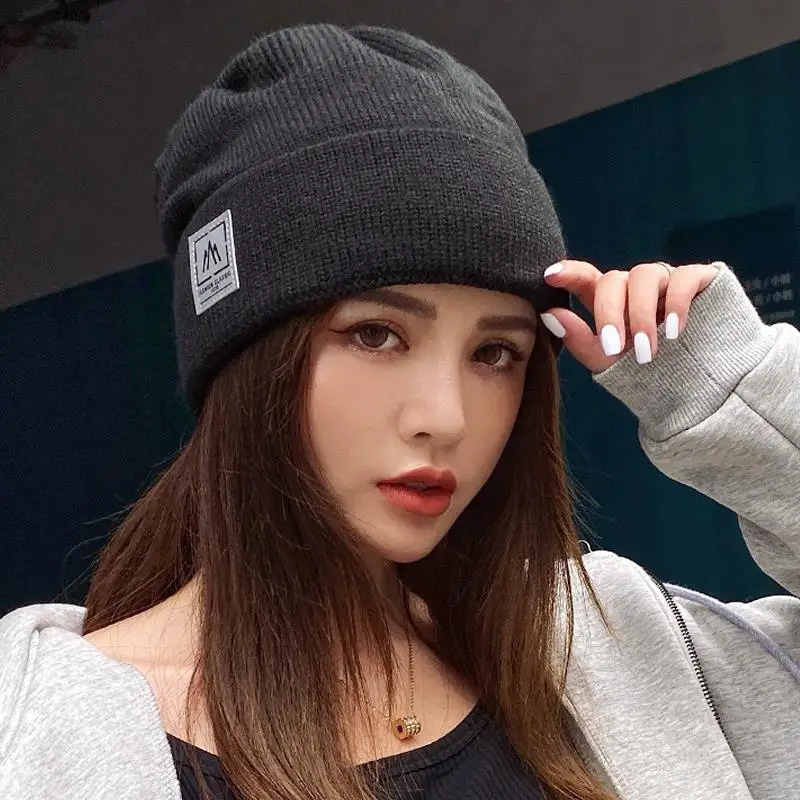 

Qiu dong season brim hat tide female winter joker han edition style more warm velvet confined knitted hat man