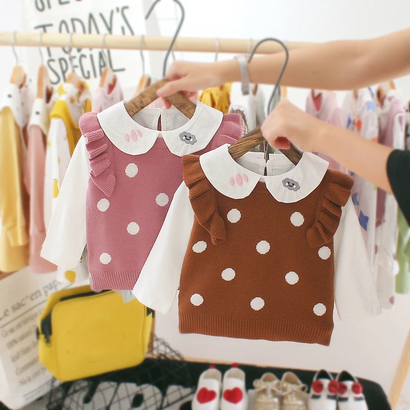 Girls Cotton Long-Sleeve Shirt Wool Vest Two-Piece Toddler Kids Baby Boy Sweater Knit Crochet Tops Clothes Outfits |