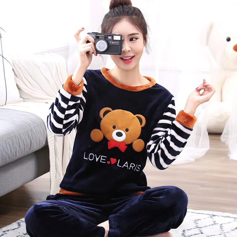 

plus size S-6XL Winter Women Pyjamas Sets pajamas Sleepwear Suit Thick Warm Coral Flannel nightgown Female Cartoon Animal Pijama