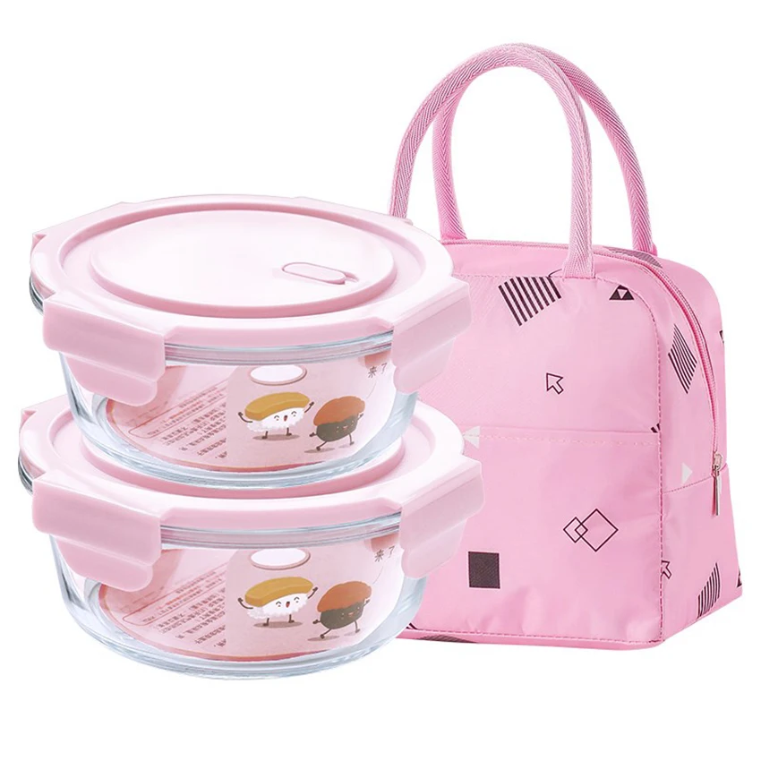 2 шт./3 шт. термостойкий стеклянный Ланч бокс с мешком микроволновая миска для