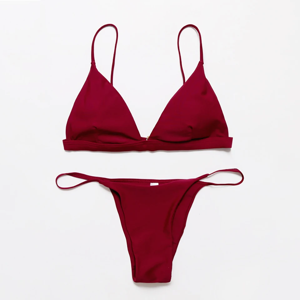 B-Wine red Одноцветный купальник, женские стринги, бикини,, сексуальный комплект бикини, пуш-ап, купальник, женские стринги, бикини, пляжный купальник, женский бикини - Цвет: B-Wine red