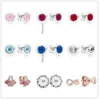 original 925 sterling silver blue pink fan earring with crystal stud earrings for women wedding gift fashion jewelry