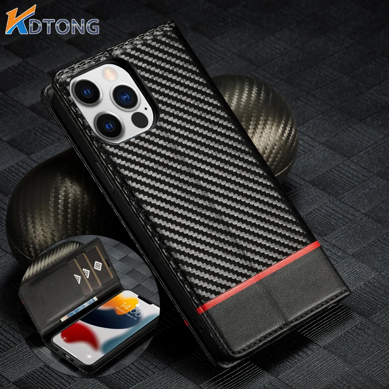 

New Ultra Thin Carbon Fiber Leather Case For iPhone 13 Pro Max Mini Business Simple Fashion With Card Pocket Hot Sale Phone Case