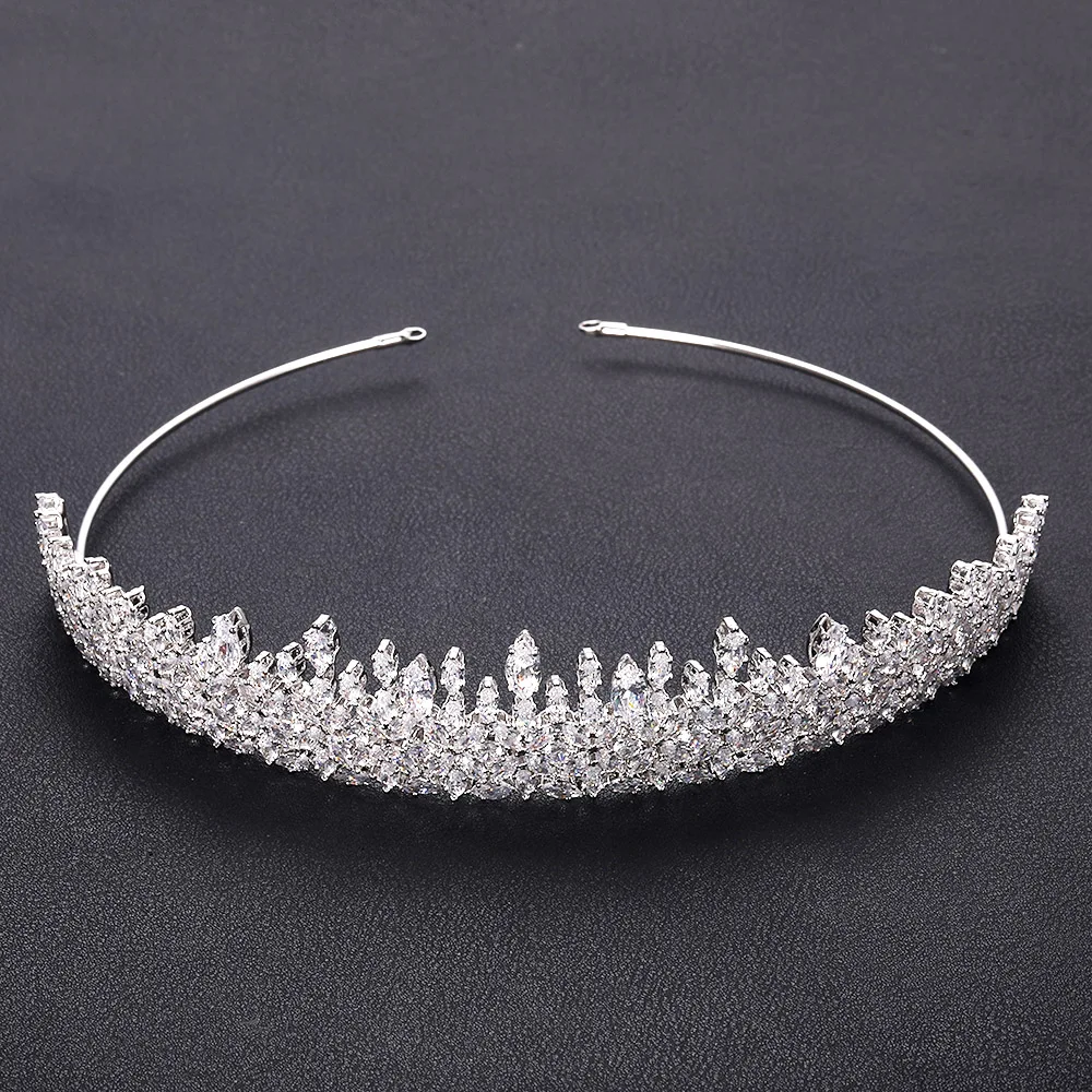 Платиновое покрытие jankelly Fashion Ladies Wedding Headpieces With cube zircon Wholesale Bridal Hair Accessories Headdress Bridal Hair Tiaras - Окраска металла: Платиновое покрытие
