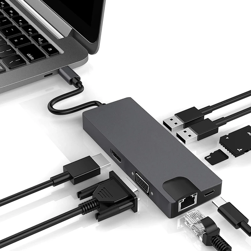 OPQ-USB C Hub 8-в-1 USB адаптер с 4K к HDMI VGA PD зарядный порт 2 3 0 SD/TF кардридер гигабитный Ethernet |