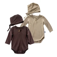 baby bodysuit hat 2pcs infant waffle clothes cotton toddler jumpsuit cotton autumn newborn clothing 0 24m