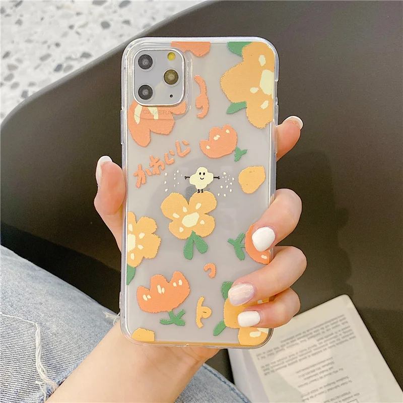 Abstract transparent flower case for iPhone 7 8 Plus 11 Pro soft tpu cover xs max xr x clear silicone art phone cases |