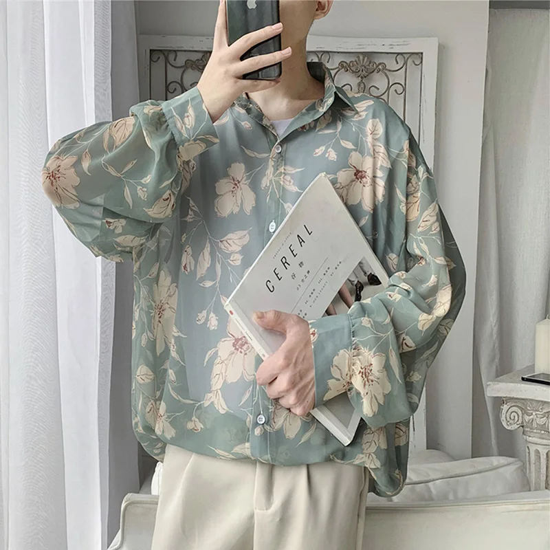 Гавайские рубашки с цветочным принтом темной иконы 2019 осенние винтажные уличные