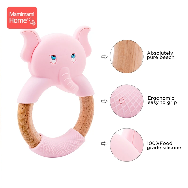 Mamihome Baby Wooden Teether Animal Ring Silicone Rodent Beech Wooden Blank Rabbit Ears baby products Toys Pacifier Pendant Gift