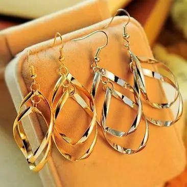 

Korean Popular earring fashion OL love water drop ring connected twisted earrings double-layer women's accessories